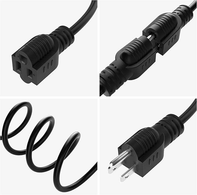 Extension Cord 6 FT (2-Pack), 3 Prong Extension Power Cord, 16/3 Gauge Flexible Cold, 13A 1625W 16AWG, 3 Prong Electric Cord, ETL, Black Cable with 25 Cable Ties