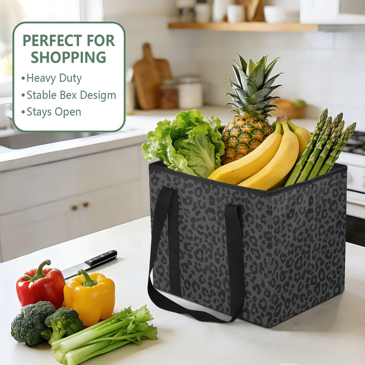 ALAZA Gray Leopard Cheetah Car Trunk Organizer and Storage with Handles for SUV Collapsible Carrying Grocery Bag Outdoors Shopping Reusable