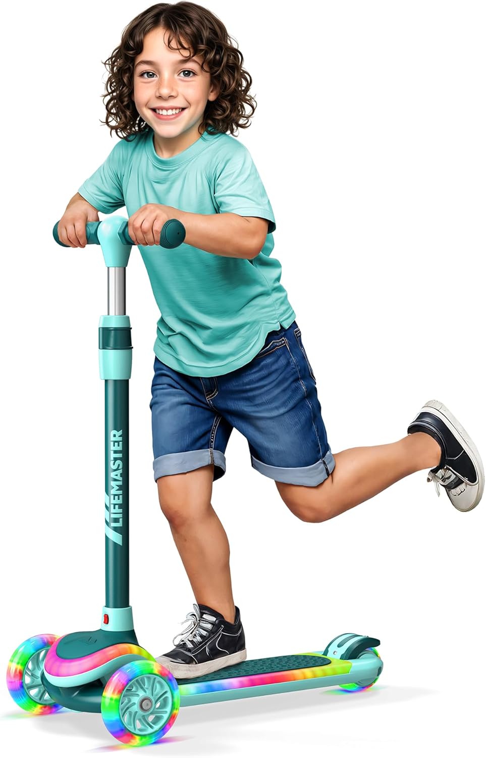 Skiennix 3-Wheel Kids Scooter - Multi-Color Lights, Adjustable Handlebar, Anti-Slip Deck | Ages 3+, Supports 150 lbs