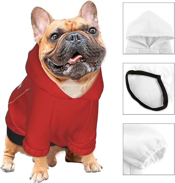 Dog Costume, Custom Dog Hoodie, Dog Name Costume Holiday Pet Pajamas Outfit, Personalized Pet Coat Costumes for Small Medium Large Dogs and Cats for Winter, Red, S