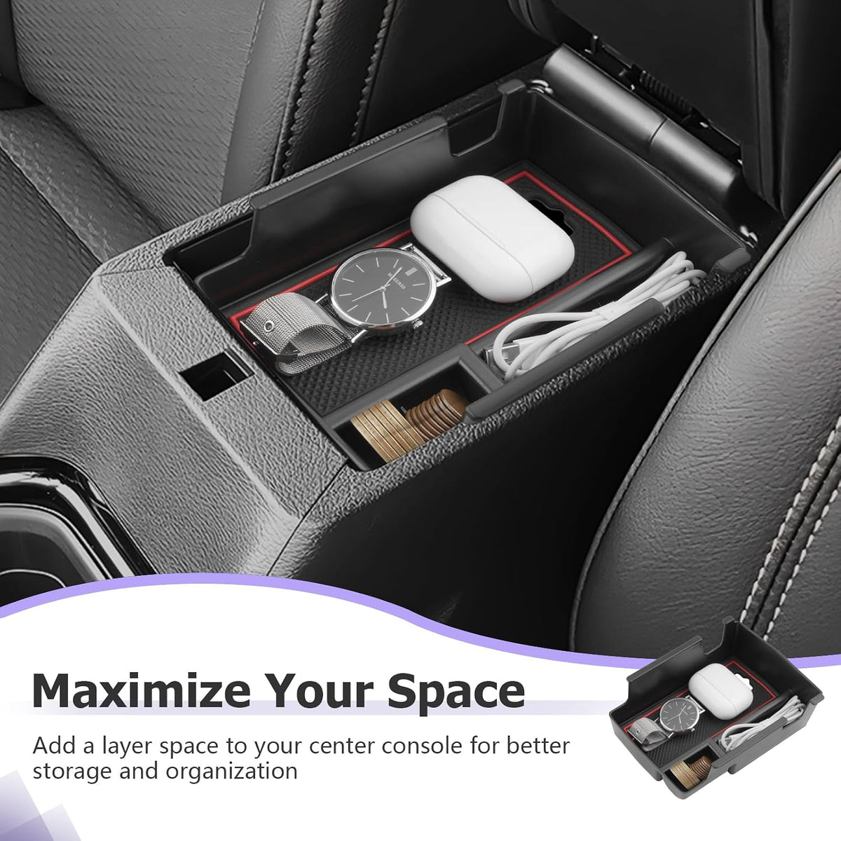 LUWU Center Console Organizer Compatible with Jeep Compass 2021-2026/Dodge Hornet 2023-2026 Accessories Armrest Console Storage Box Insert Tray ABS Material Coin Container Red