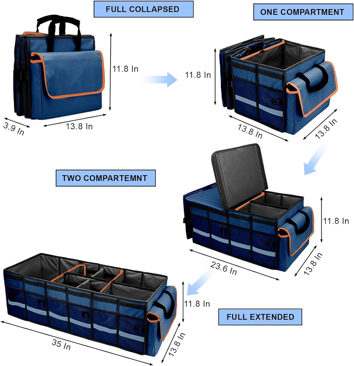 GDNasist Car Trunk Organizer and Storage with Removable Leakproof Cooler Bag, 6 Removable Dividers for Custom Space, Collapsible Trunk Storage with Non Slip Bottom, Foldable Cover for SUV, Jeep, MPVs