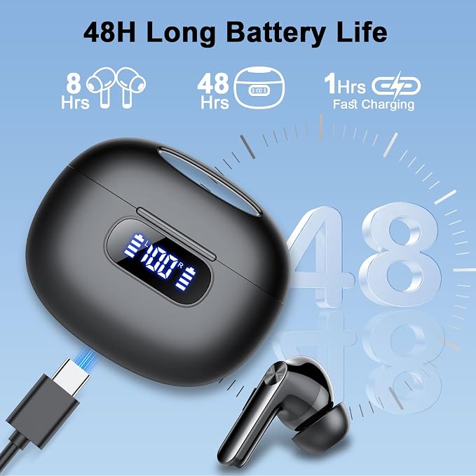 Wekily Wireless Earbuds, Bluetooth 5.3 Headphones LED Power Display, 2026 New Wireless Earphones, 4 ENC Noise Cancelling Mic, HiFi Stereo, 48H Playtime Mini Case IP7 Waterproof for Sport Walk