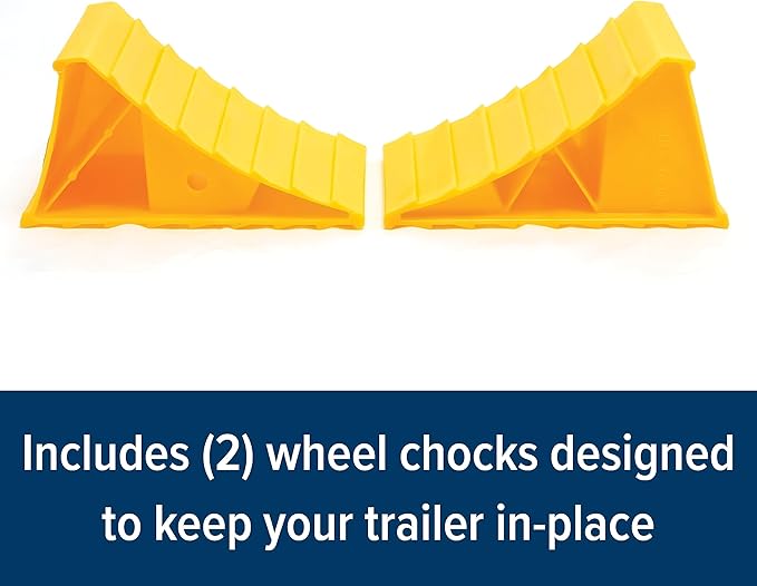 Camco Camper/RV Wheel Chock - Keeps Trailer in-Place to Safely Unhitch or Park - Compatible with Wheels Up to 26” in Diameter & Molded of Heavy-Duty Hard Plastic - 2-Pack (44414)