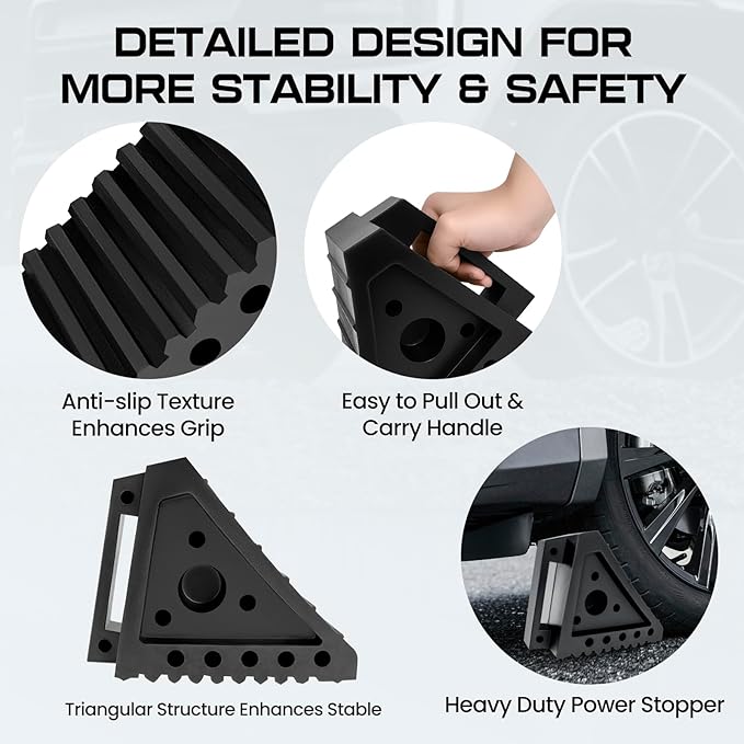 Taifa Rubber Wheel Chocks for Travel Trailers, Heavy Duty RV Wheel Stoppers Tire Chock with Portable Handle for Camper Cars Trucks etc., Black, 2 PCS