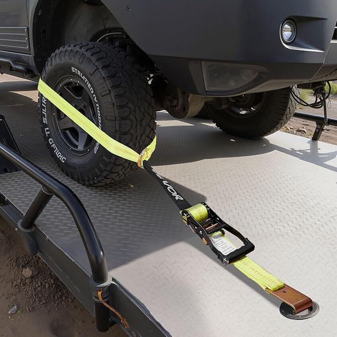 VEVOR Wheel Chock Tie-Down Kit, Tire-Style Motorcycle Tie-Down System, Car Kit with Flat Hook, Break Strength 10009 lbs & Working Load 3333 lbs Trailer Strap for ATVs, SUVs, Trailers