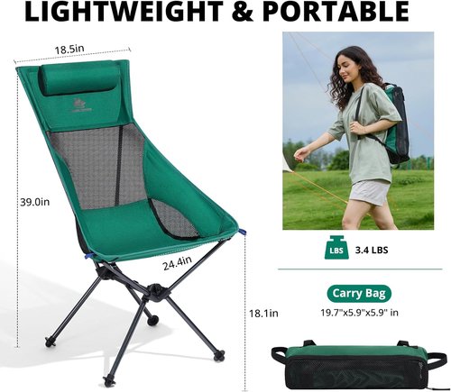 CAMEL CROWN High Back Camping Chair - Portable Folding Design with Pillow for Outdoor Adventures