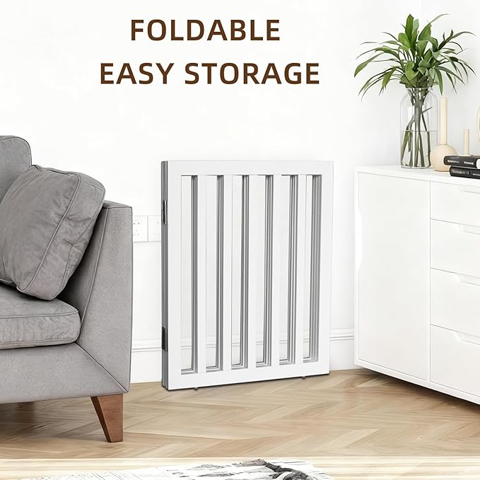 Dog Gate Indoor, Freestanding Dog Fence for The House, Doorways, Hallways,or Stairs,Pet Gate Foldable Wooden,Expandable 24" Height 2 Panels,White