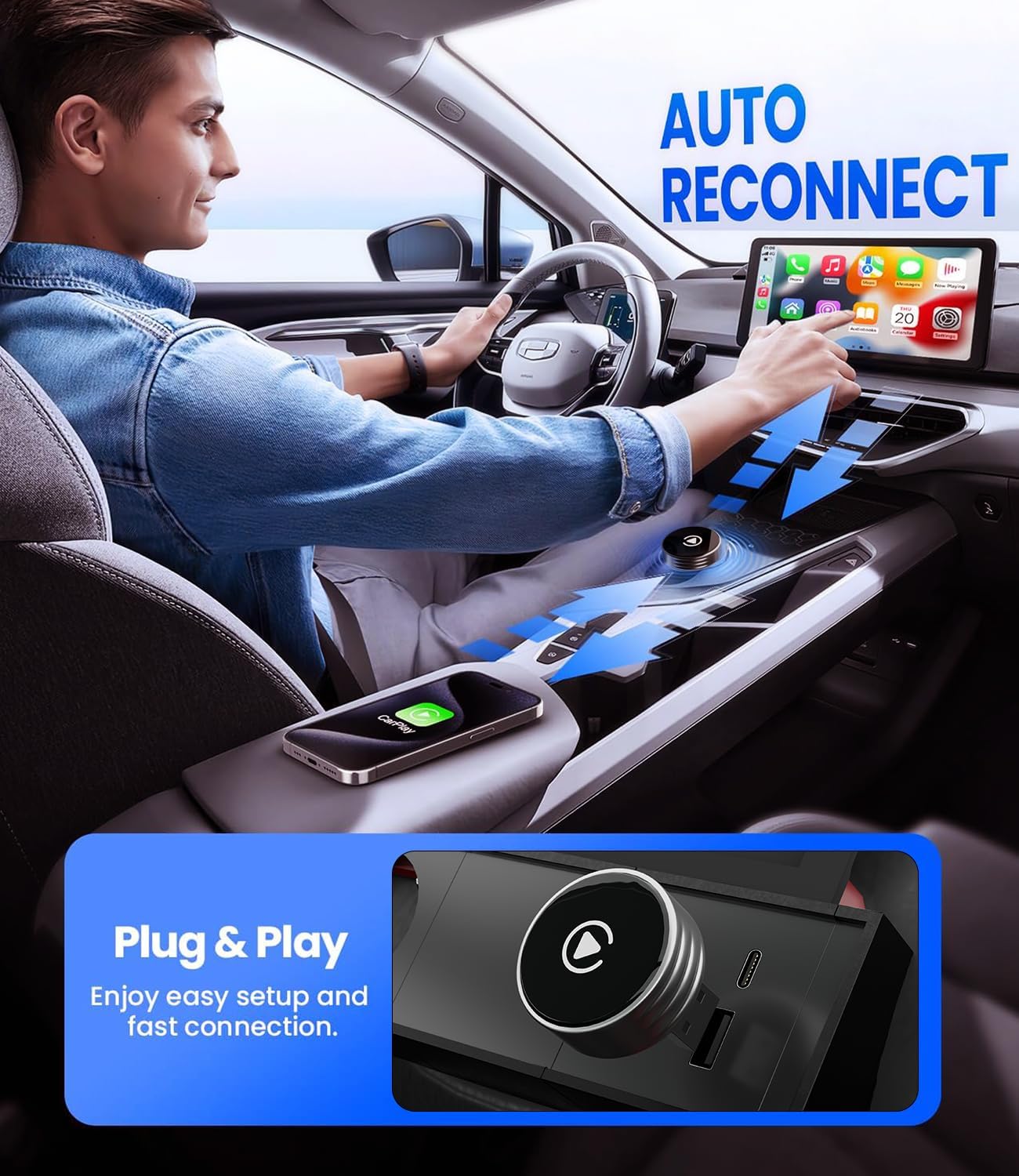 Wireless CarPlay Adapter 2025 Upgrade Wired CarPlay to Wireless, Mini USB Design for Cars with Built-in Wired Apple CarPlay Plug and Play Easy Use Fast Stable Connection Car Play for iPhone