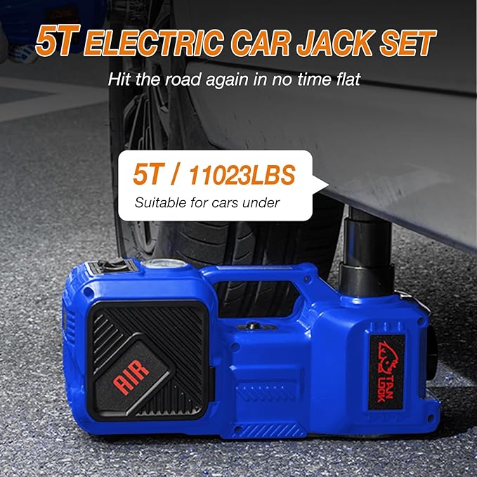 Electric Car Jack Kit with Hydraulic Lift 5-Ton, Tire Inflator & Impact Wrench Heavy-Duty 12V Floor Jack for Sedans,SUVs,MPVs & Trucks.Ideal for Tire Changes & Garage Repairs (with Electric Wrench)