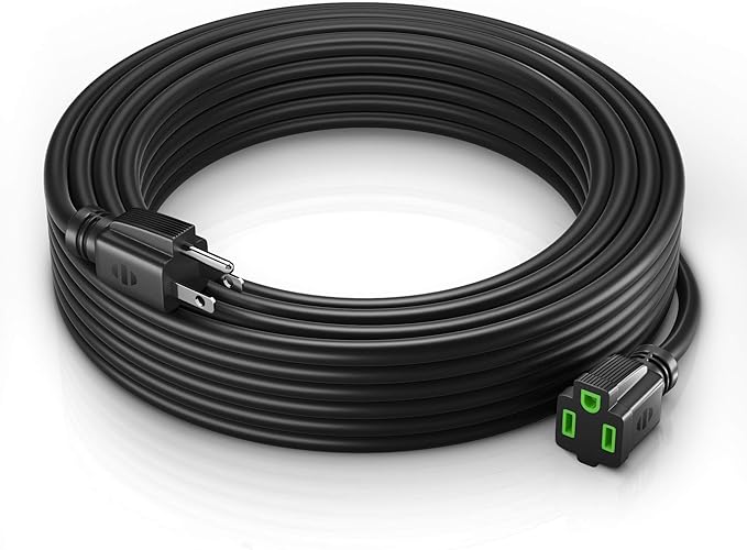 Maximm 50 Ft Black with Green Indicators Extension Cord, Heavy Duty 3-Prong Outdoor Power Cable, ETL Listed for Contractors
