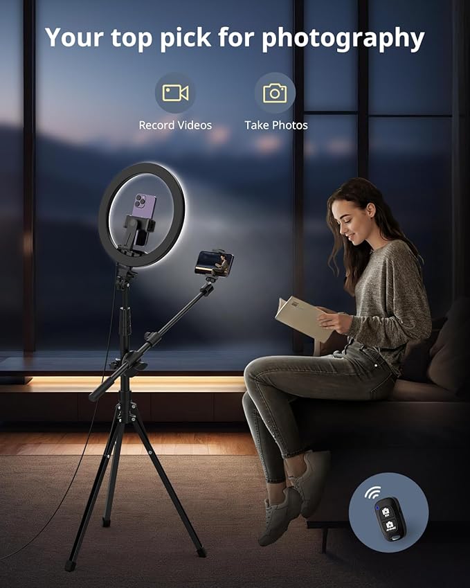 UBeesize 12" Ring Light with Overhead Phone Mount, Selfie Light with Stand