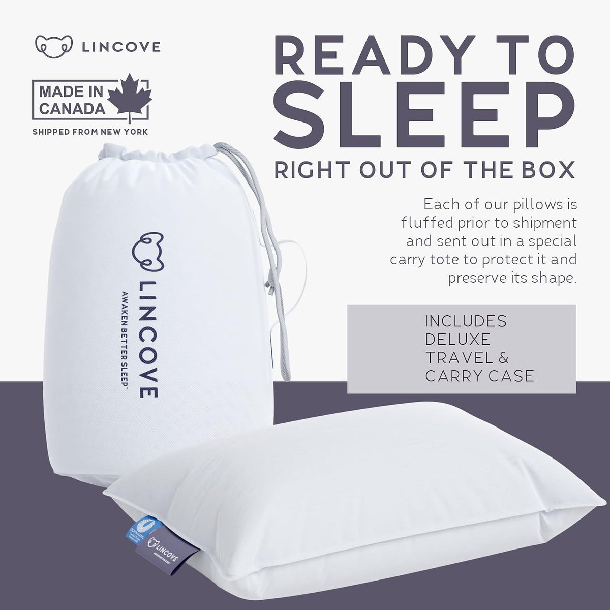 Lincove Canadian Down Feather Travel Pillow - Luxury Pillows to Support Head, Neck, While Sleeping on Airplanes, Cars, Hotels & Home - Comfortable Vacation Sleeping Essential, 13"x18"