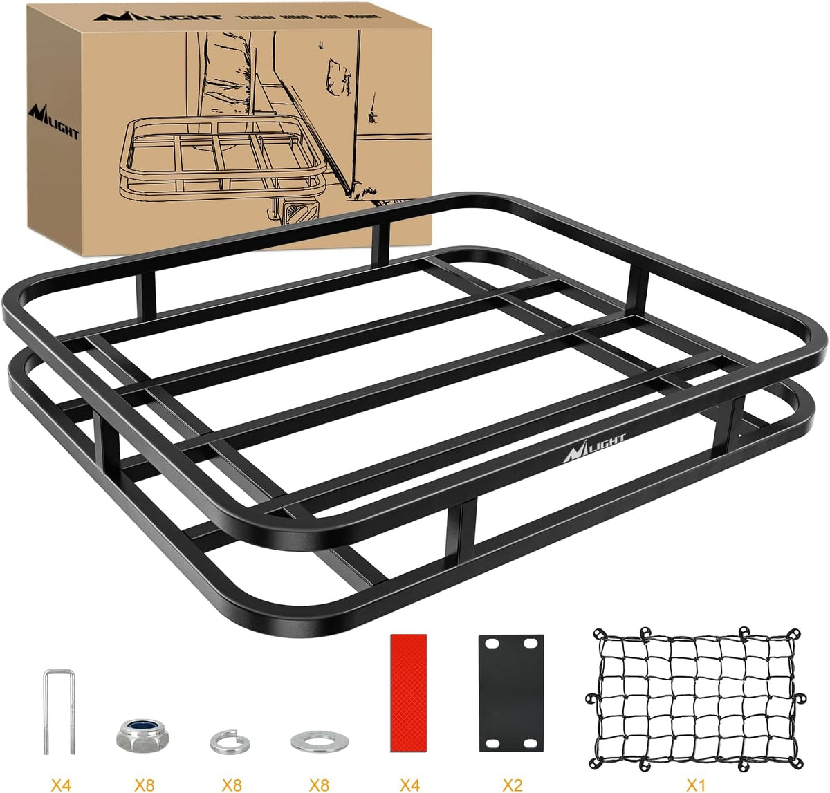 Nilight 32”×26”×4” RV Bumper Mounted Cargo Rack Carrier with Net Fits 4-inch or 4-1/2-inch Bumpers Heavy Duty Luggage Holder Basket for RV Camping Traveling Capacity 350LBS