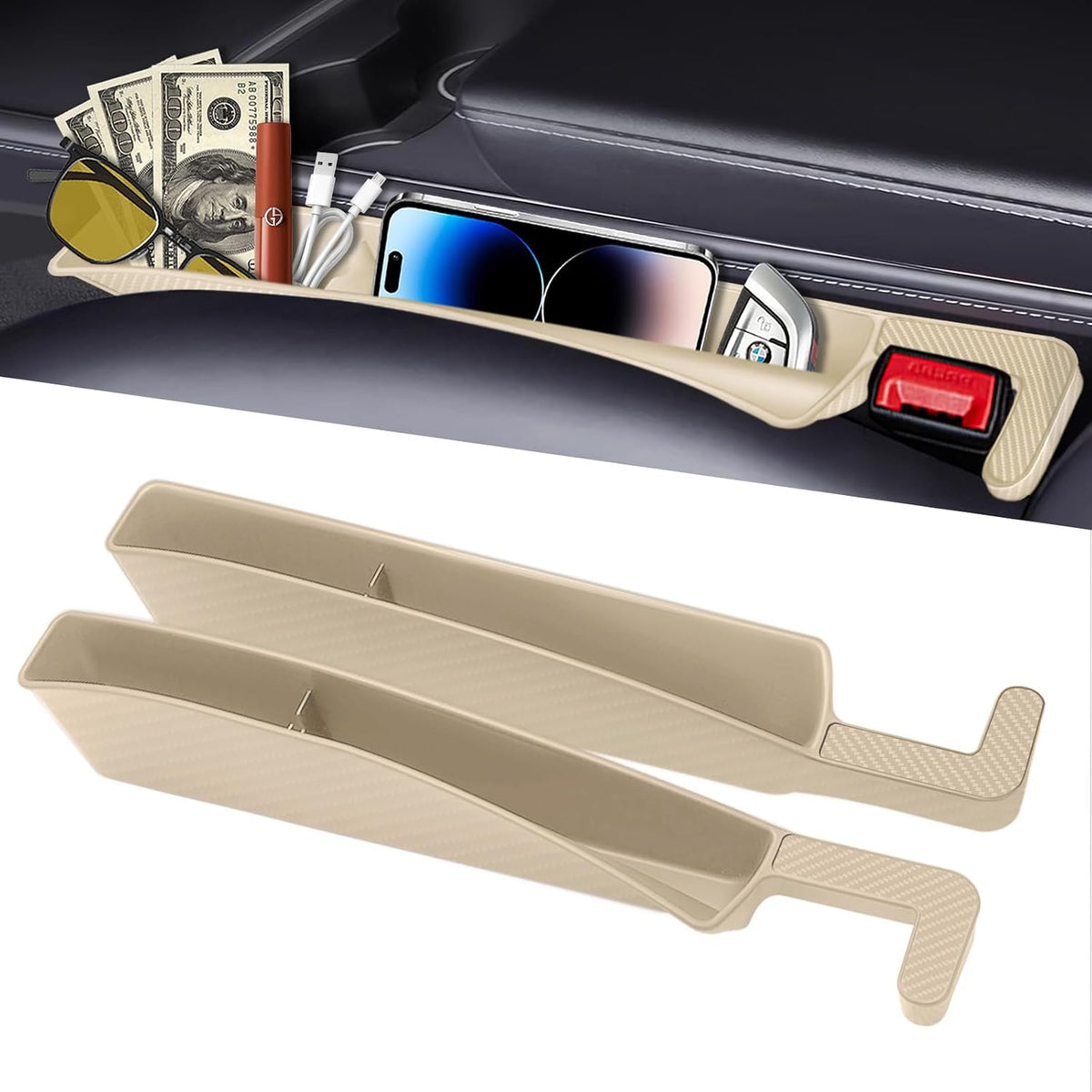 Car Seat Gap Filler Organizer, 2 Pack Front Seat Organizer - Universal Fit SUV Truck Console Side Storage Box for Holding Phone, Glasses, Car Interior Accessories