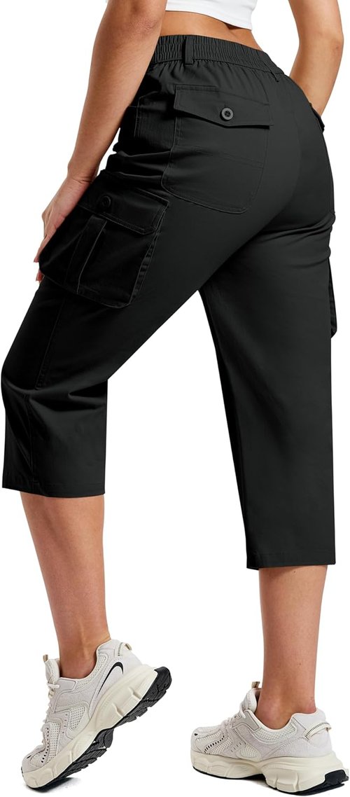 MoFiz Women's Cargo Capris - Lightweight Cotton Pants with Button Pockets | Perfect for Summer Hiking