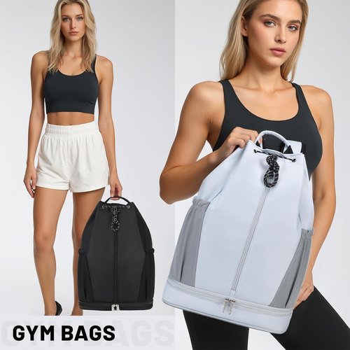 Mygreen Gym Drawstring Backpack - Waterproof Sports Bag with Shoe Compartment | Lightweight, Breathable, Large Capacity, Foldable Design in Black