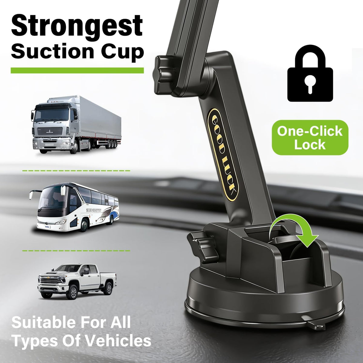 Topsolar Phone Mount for Truck Phone Holder for Truck - Heavy Duty Super Suction Cup, Mobile Device Holder Dashboard Window 16.9 inch Long Arm & Stable, iPhone & Samsung Compatible, Semi Trucker