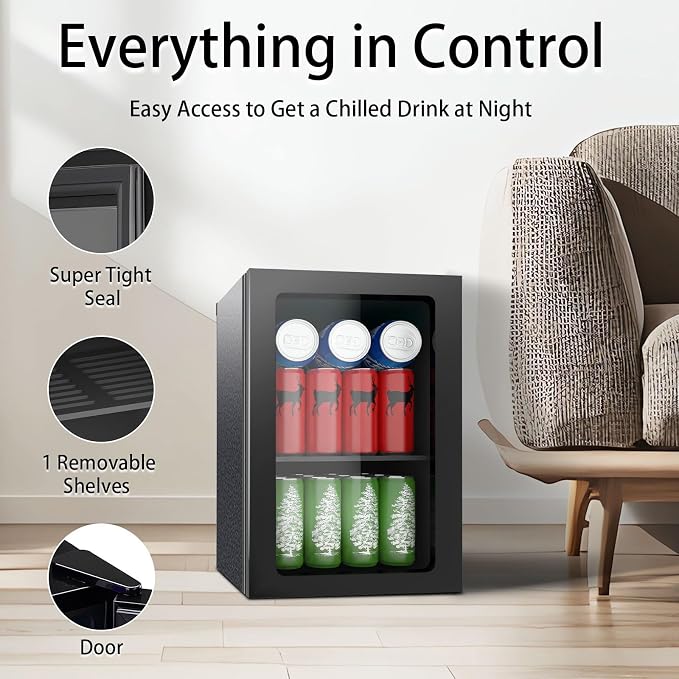 Compact 24 Can/0.9 Cu.Ft Mini Fridge For Soda, Drink, Beer, Wine | Portable Quiet Small Beverage Refrigerator Cooler With Removable Shelves&Manual Temperature Control For Office, Dorm, Bar