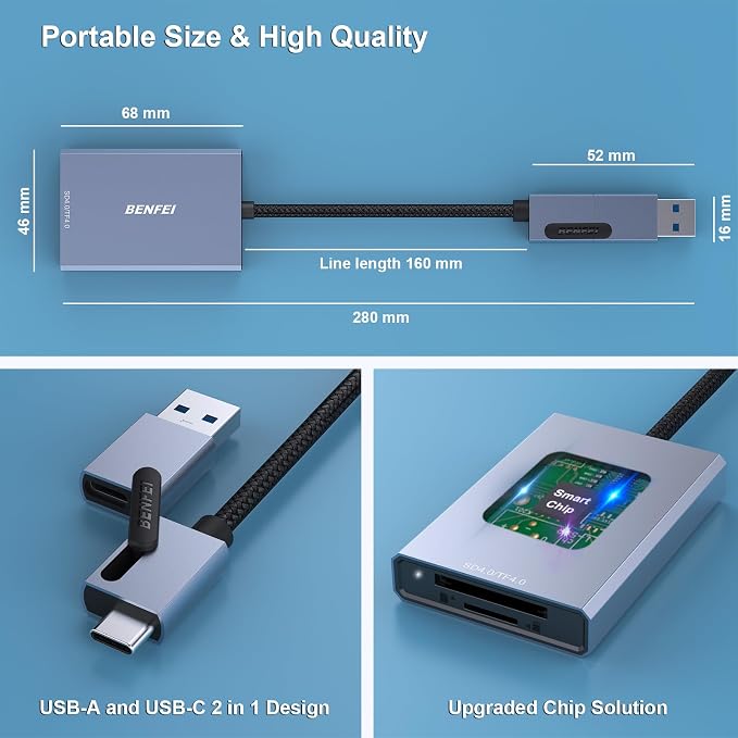 BENFEI SD 4.0 Card Reader, USB-C/USB-A 2-in-1 Memory Card Reader,