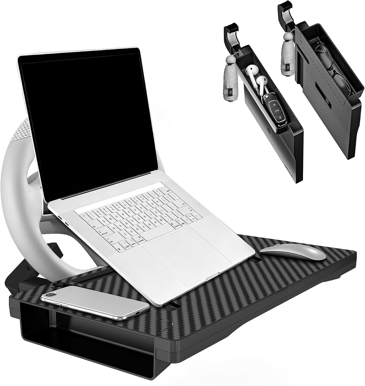 2-in-1 Car Steering Wheel Desk Tray & Seat Gap Filler Organizer