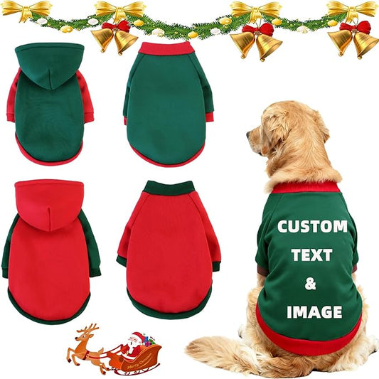 Custom Dog Hoodie, Personalized Sweatshirt with Photo Text Name Logo, Customized Hooded Sweater for Small Medium Large Dogs & Cats (Green + Red Sleeves, Small)