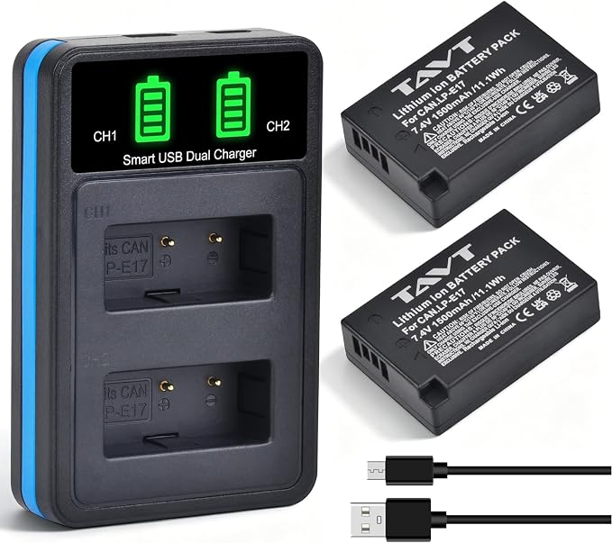 2Pcs 1500mAh LP-E17 Batteries+LED Rapid Dual Charger, Repacement Battery