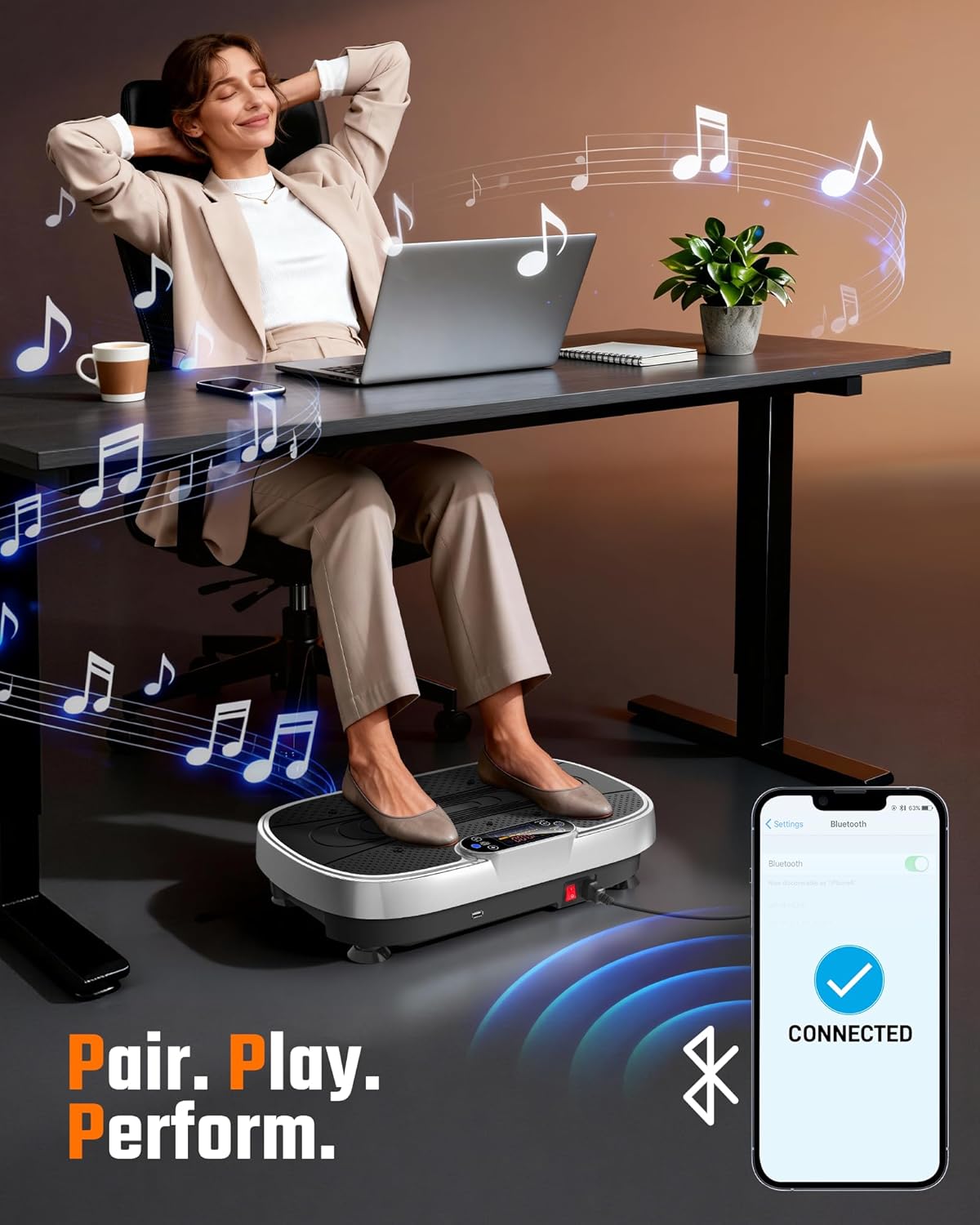 Renoj Vibration Plate Exercise Machine - Smart Vibrating Platform for Lymphatic Drainage & Weight Loss | 455 Lbs Capacity with LED Touch Screen & Bluetooth Speaker