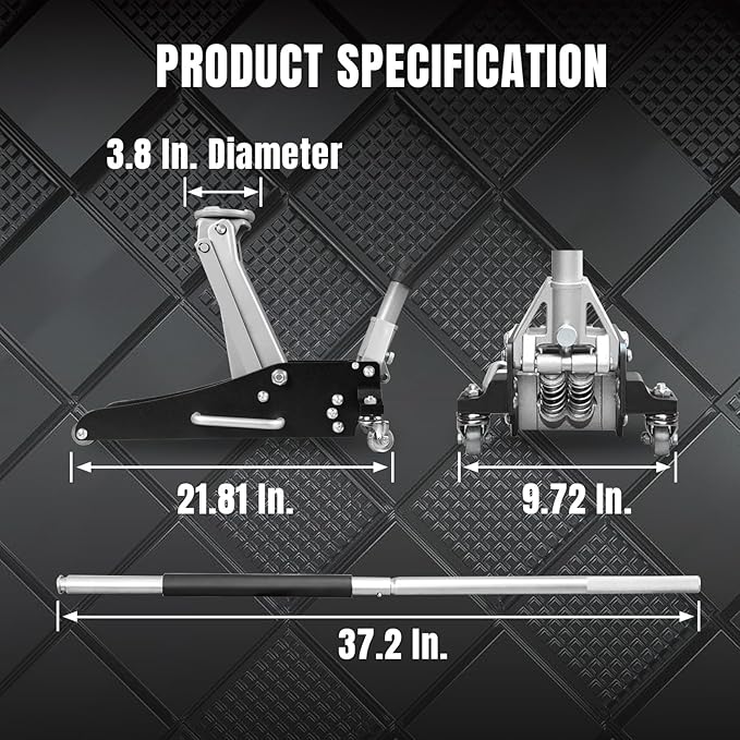 Torin TAM815016L Hydraulic Low Profile Aluminum and Steel Racing Floor Jack with Dual Piston Quick Lift Pump, 1.5 Ton (3,000 lb) Capacity, Black