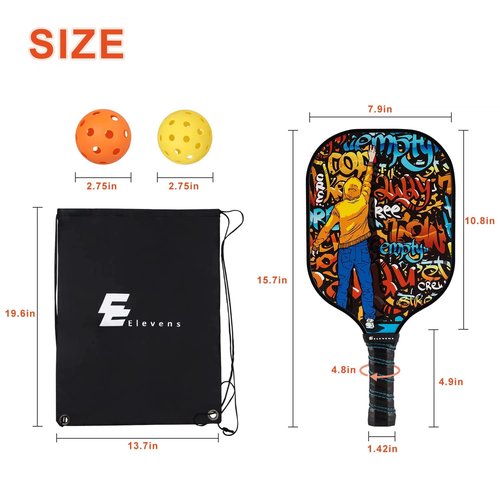 Elevens Pickleball Paddles, Pickleball Paddle Set of 2/4, Fiberglass Surface, Polypropylene Honeycomb Core, Cushion Grip, 4 Balls and 1 Storage Bag for Men Women Kids Indoor Outdoor
