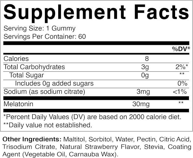 Vitamatic Sugar Free Melatonin 30mg per Gummy - 60 Servings - 60 Vegetarian Gummies - Non-Habit Forming Supplement (60 Count (Pack of 1))