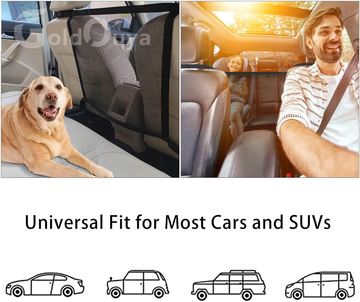 Car Dog Net Barrier, 21 x 21 in Adjustable Mesh Obstacle Car Dog Barrier Net Car Back Seat Pet Fence Car Pet Isolation Protective Network, Easy to Install and Clean