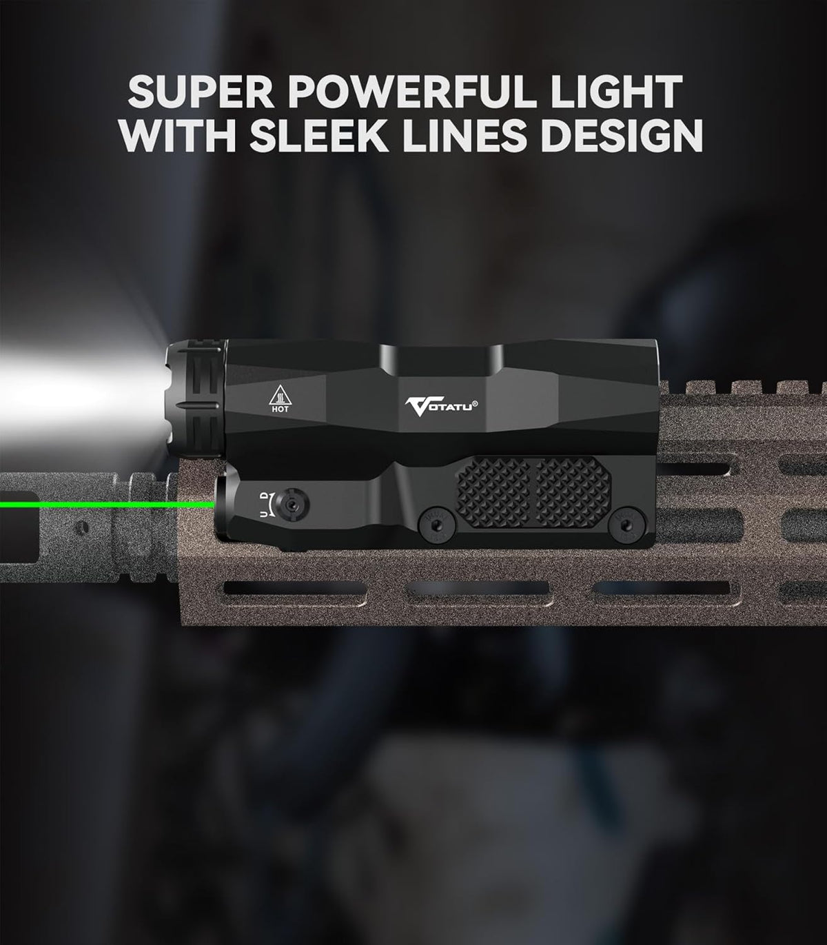 VOTATU M6L-G Flashlight Laser Combo - 2400 Lumens LED Light with Green Laser & Tactical Strobe | USB Rechargeable