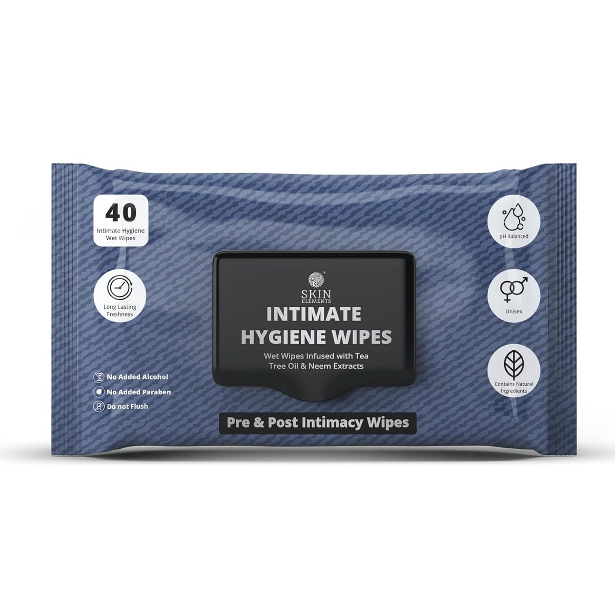 Skin Elements Intimate Hygiene Wipes - pH Balanced Wet Wipes with Tea Tree Oil & Neem Extracts | 40 Count