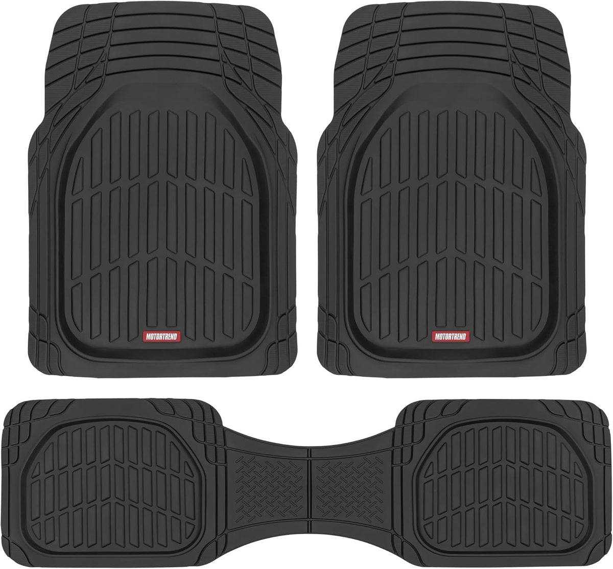 Motor Trend FlexTough Floor Mats for Cars, Black Deep Dish All-Weather Car Mats, Waterproof Trim-to Fit Automotive Floor Mats for Cars Trucks SUV, Universal Floor Liner Car Accessories