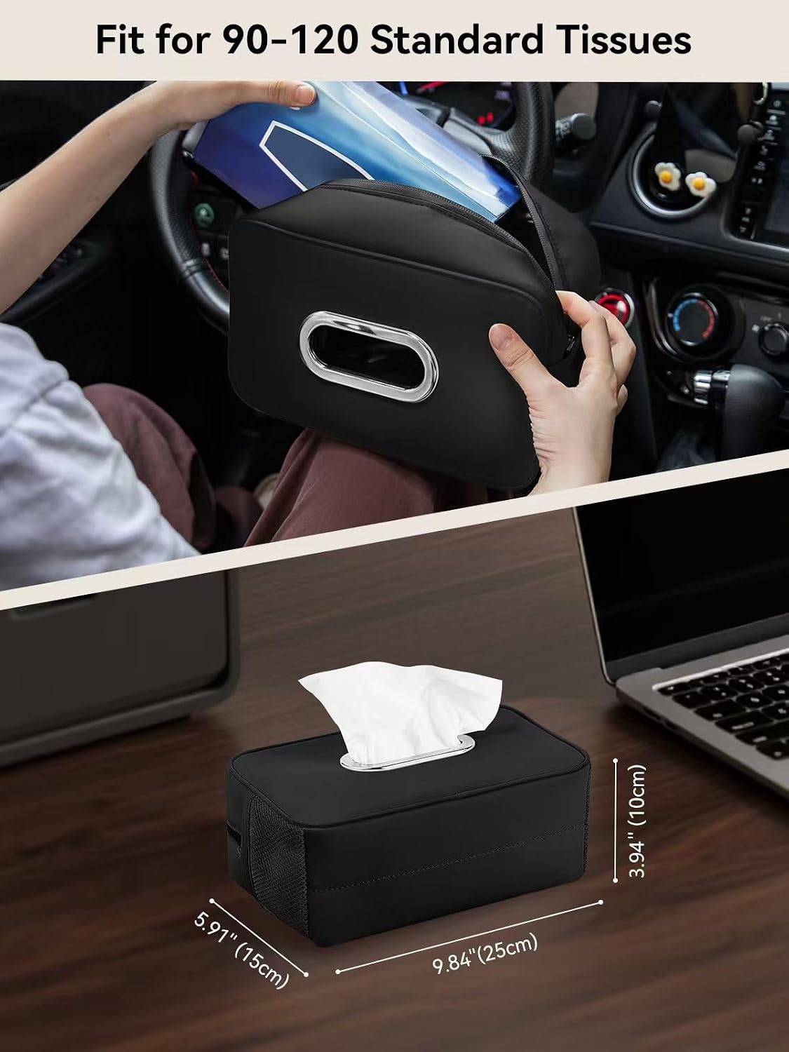 2PCS Multi-Functional Car Tissue Holder with ‌2 Tuck Nets, Tissue Box Cover
