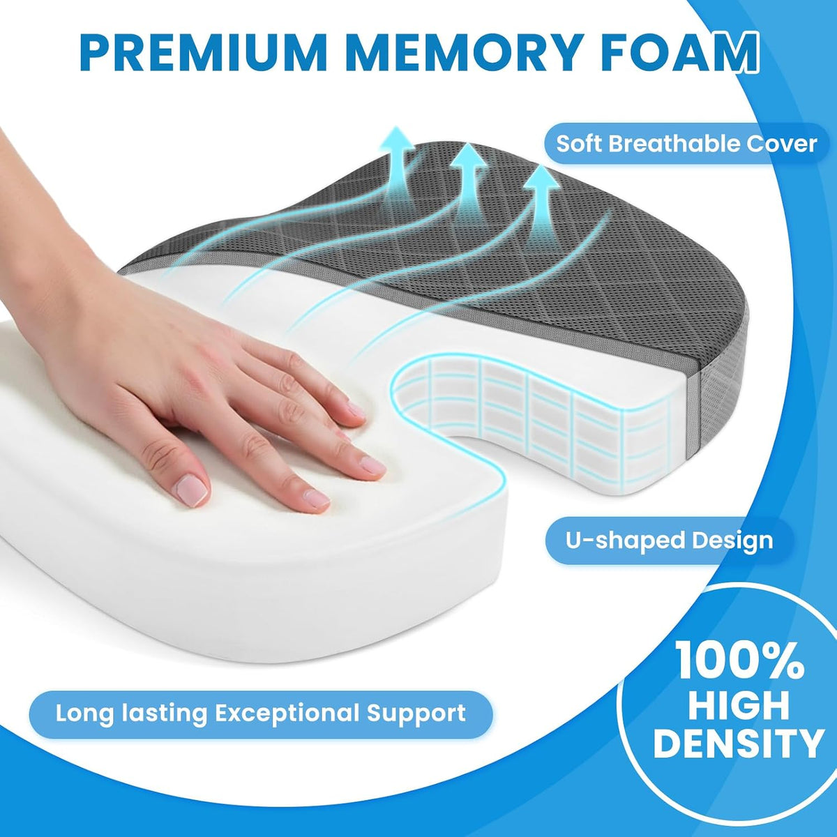 TushGuard Memory Foam Office Chair Seat Cushion - Dark&Light Grey, XX-Large