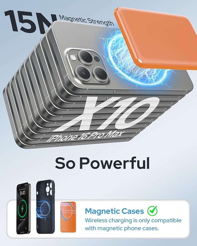 TRKOY for Magsafe Portable Charger,5000mAh Wireless Magnetic Power Bank with USB C Charging,Travel Essential for Magsafe Battery Pack Compatible with iPhone 17/16/15/14/13/12,Cosmic Orange