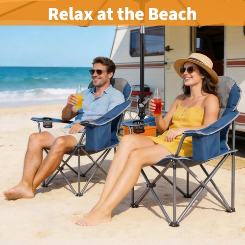 NEWBULIG Oversized Camping Chair - Heavy Duty 500 LBS Support | Portable Folding Design with Cup Holders & Cooler