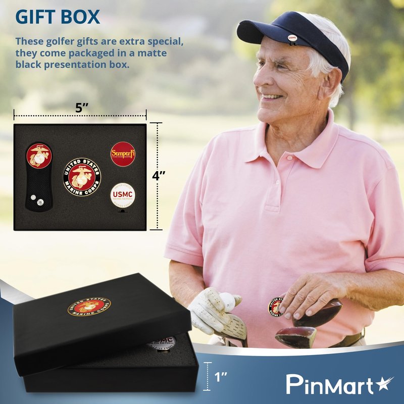 PinMart's Officially Licensed Navy Golf Essentials Gift Set, Divot Tool, Hat Clip, Magnetic Ball Markers, Large Golf Ball Marker with Presentation Box - Gifts and Accessories