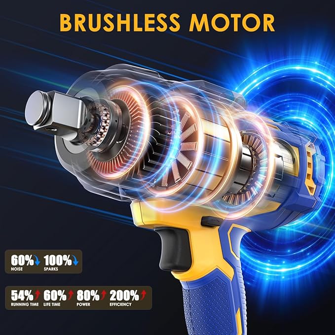 Cordless Impact Wrench Compatible with DEWALT 20V MAX Battery， 3/4” 1850FT-LBS Brushless High Torque Impact Driver, Auto-Stop Reverse, Variable Speed Heavy Duty Impact Gun(Bare Tool)