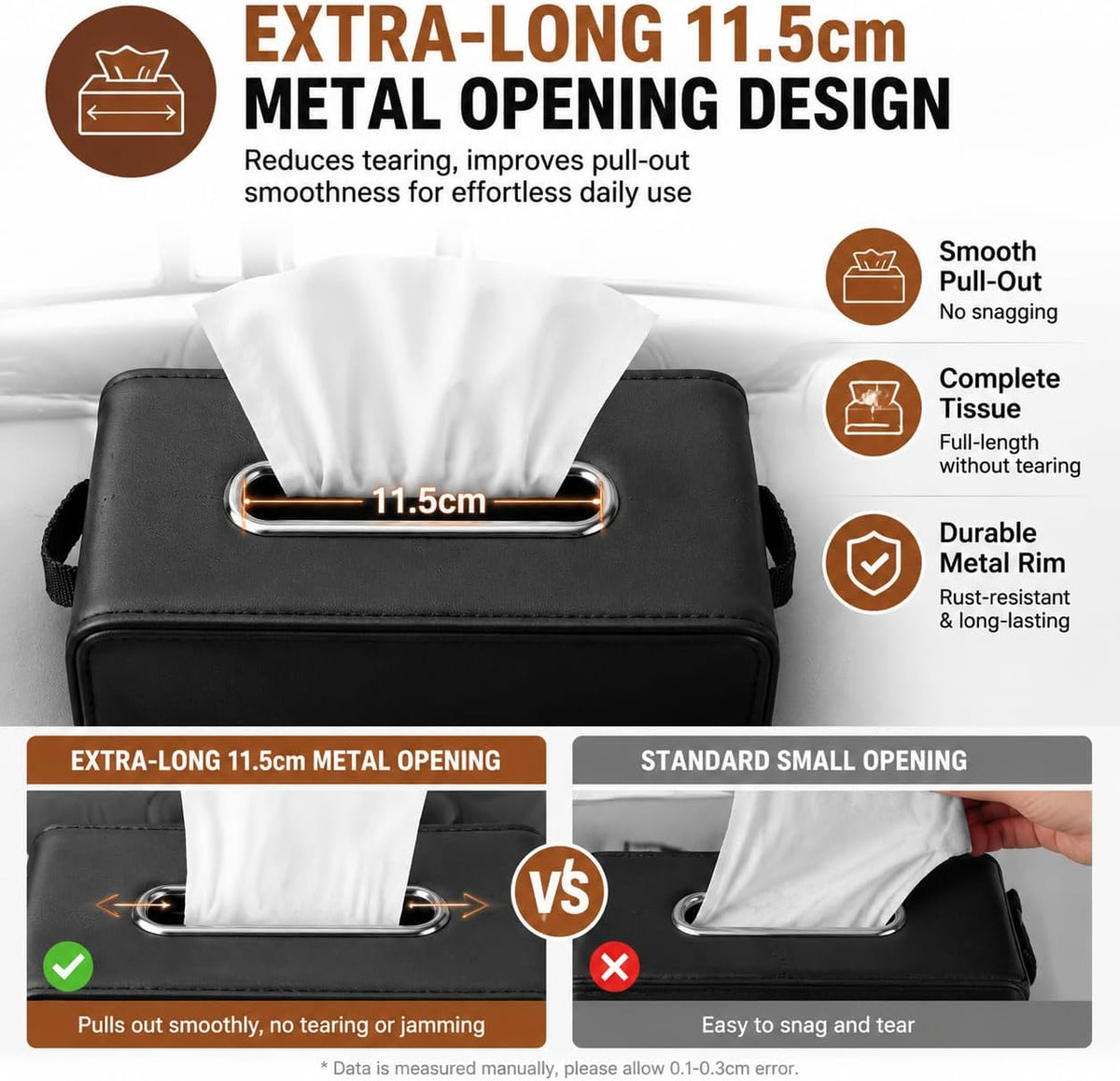 Large Car Tissue Holder Premium PU Leather Organizer Fits 100–250 Count