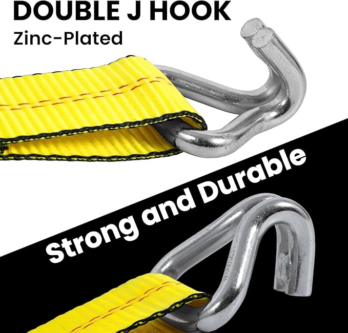 2 Inch Ratchet Straps Heavy Duty - 20ft Ratchet Tie Down Straps with J Hook - 10,000lb Break Strength Ratchet Tie Down Strap - Heavy Duty Ratchet Straps - Cargo Straps for Truck, Lawn Equipment