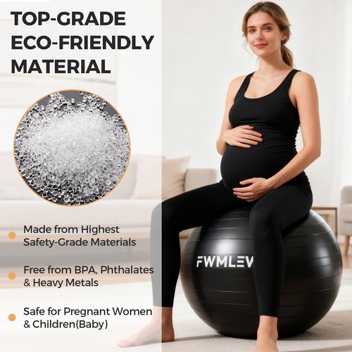 FWMLEW Extra Thick Exercise Yoga Ball, 5-Size Anti-Burst Heavy Duty Stability Gym Ball for Fitness, Core Workout, Pregnancy & Office Chair, Includes Quick Pump (L(23-26ines/58-65cm))