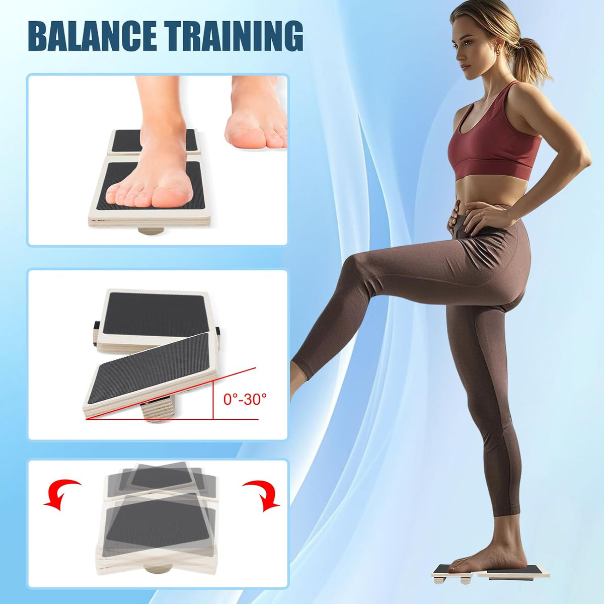 Skiennix Ankle Balance Board - Single Leg Wood Trainer for Foot Strengthening & Posture Correction