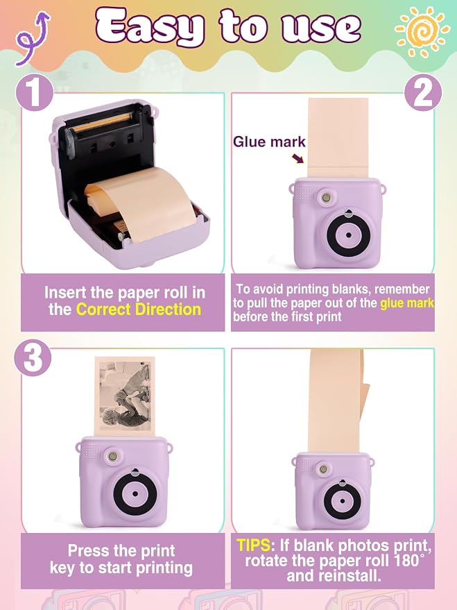 9 Rolls Kids Instant Camera Print Refill Paper- 1''×2.2'' Photo Printer Thermal