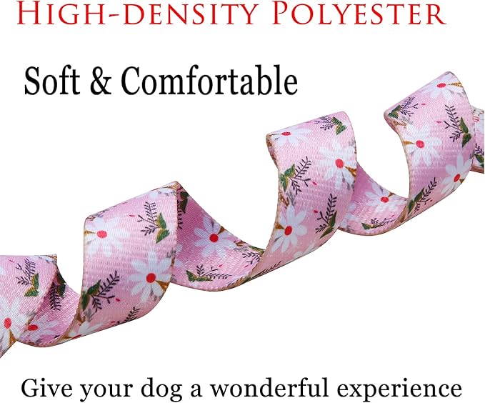 Dog Collar with Bohemia Floral Tribal Geometric Patterns - Soft Ethnic Style Collar Adjustable for Small Medium Large Dogs (Pink White Flower,XS)