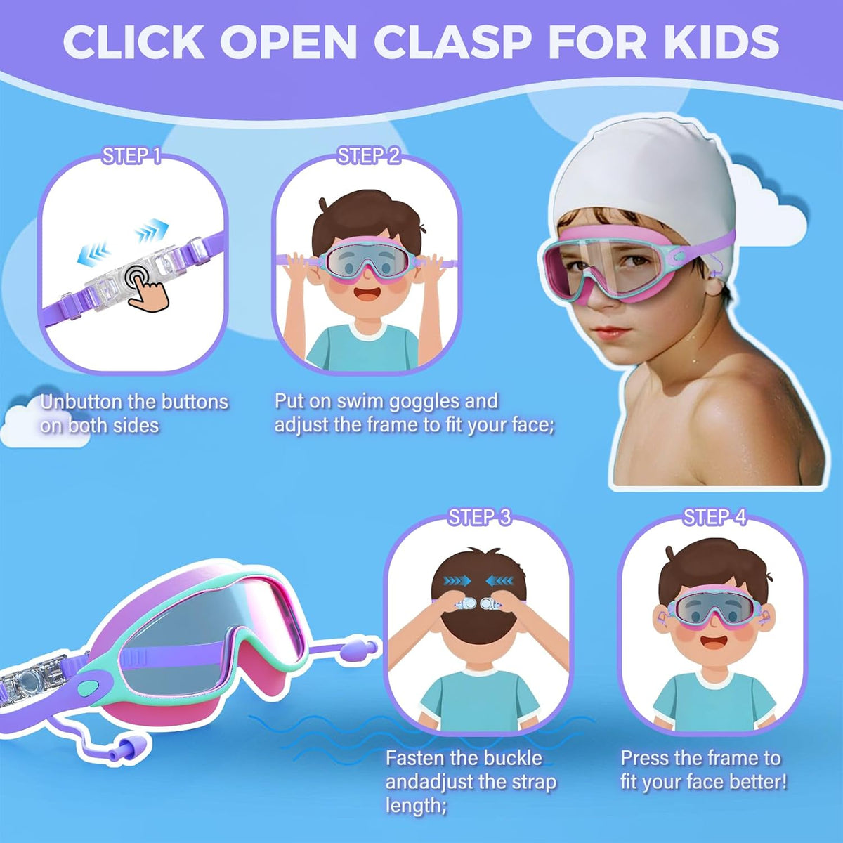 Skiennix Swimming Goggles - Anti-Fog UV Protection with Earplugs | Large Frame for Kids 4-12