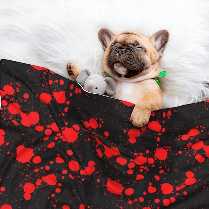 Reversible Dog Blanket for Beds Couches, Classic Horror Blood Splatter Black, Double Sided Cat Blanket with Textured Dot Feel and Smooth Feel for Seasonal Comfort All Year