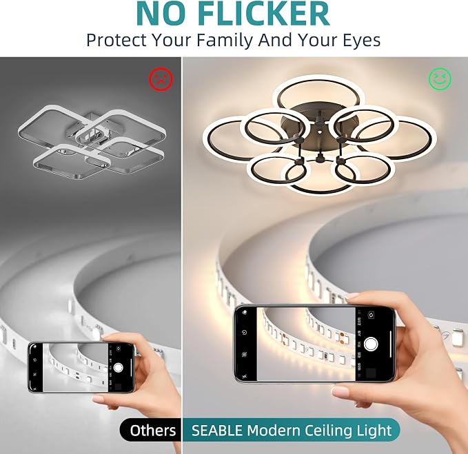 LED Ceiling Light, 8-Ring Modern Flush Mount Fixture, 145W Dimmable 3000K–6500K